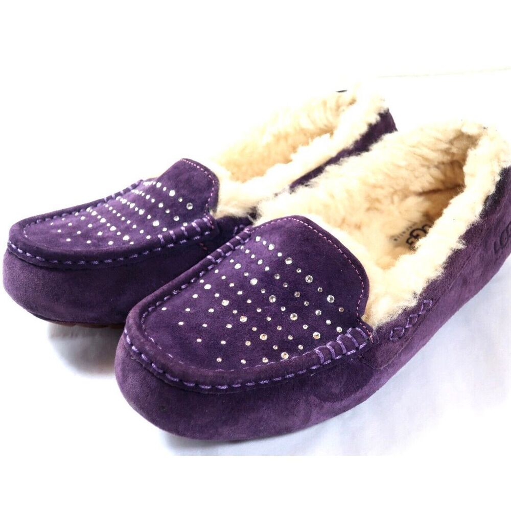 UGG Ansley Bling Shearling Slippers Purple Rhinestone Suede Size 7